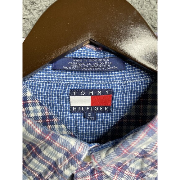 Vintage 90s Tommy Hilfiger Button Shirt Mens XL Check Lightweight Flannel - Picture 4 of 16